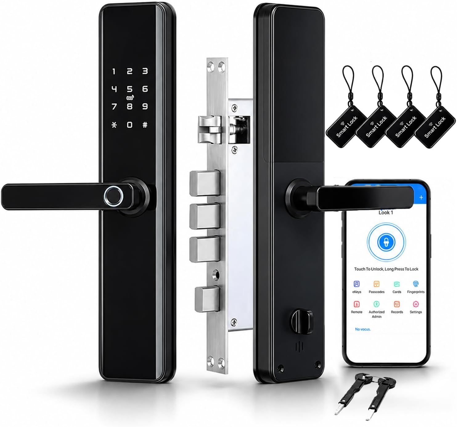 Smart Door Lock with Handle, Fingerprint and Touchscreen Keypad Deadbolt